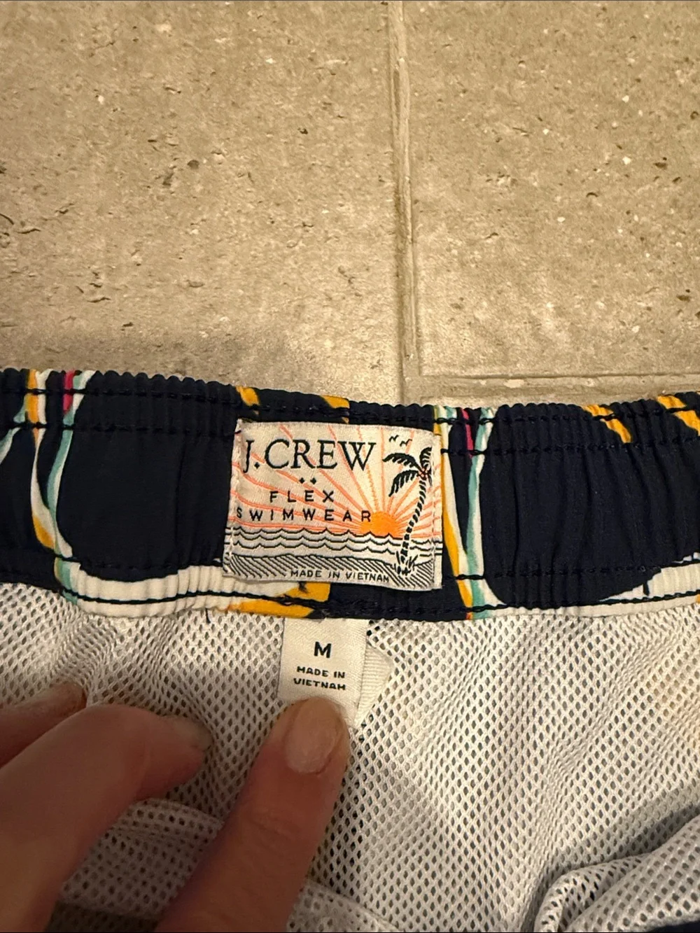J. Crew Navy Tropical Floral Print Swim Trunks
